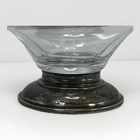 VTG Frank M Whiting Clear Glass Curved Candy Dish 925 Sterling Silver Base MCM - Picture 3 of 11